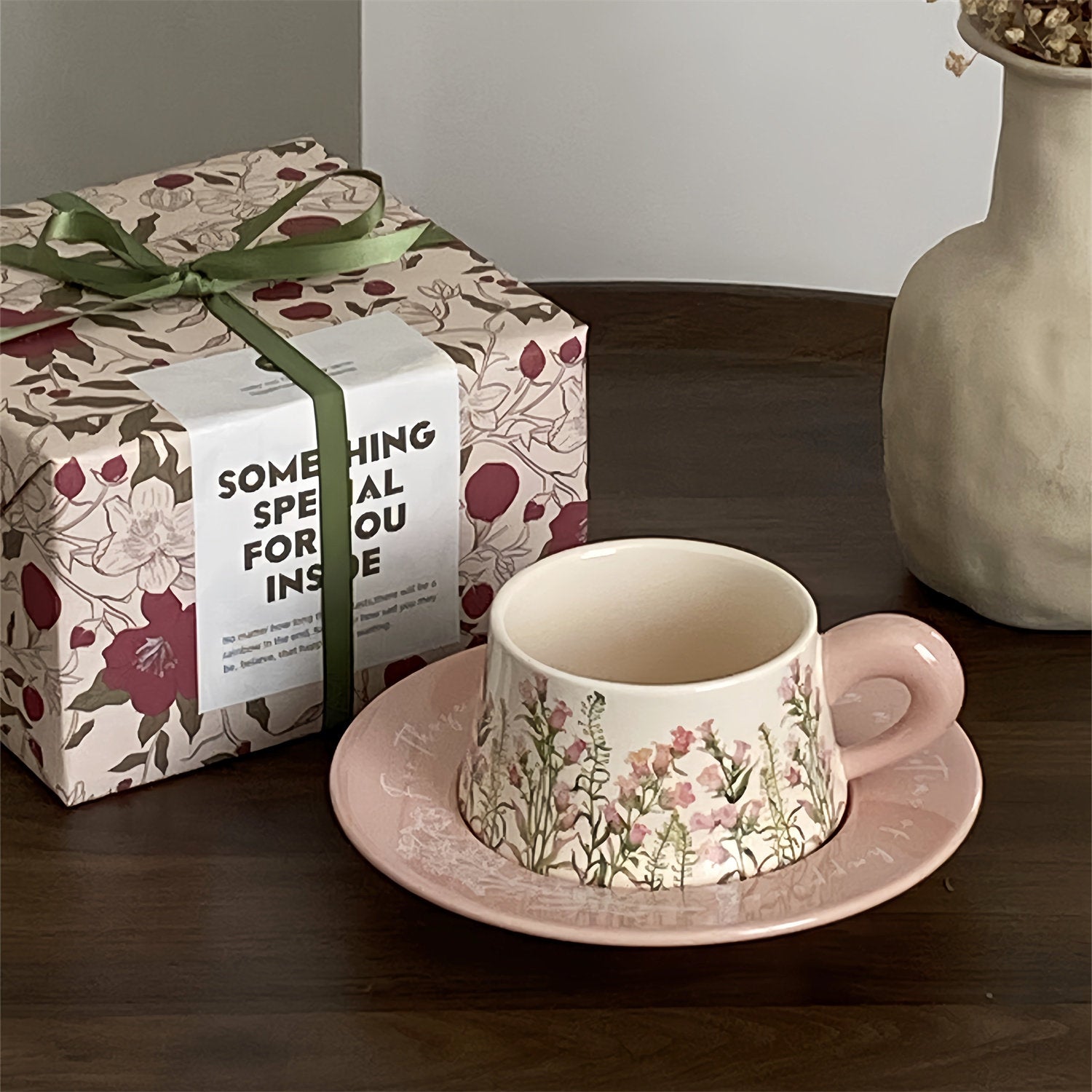 Christmas Lily of the Valley Flower Coffee Cup and Saucer Set (Ceramic Coffee Cup)