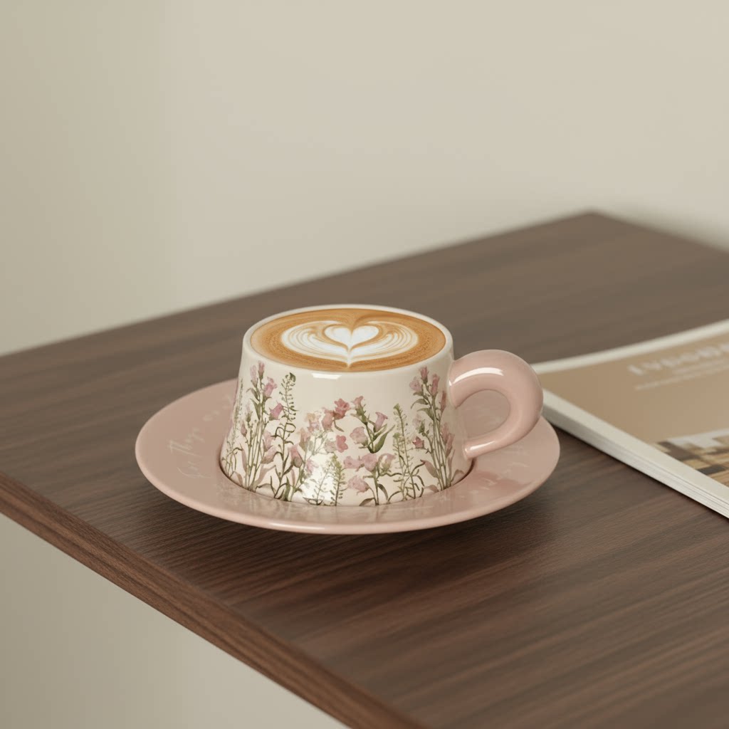 Christmas Lily of the Valley Flower Coffee Cup and Saucer Set (Ceramic Coffee Cup)