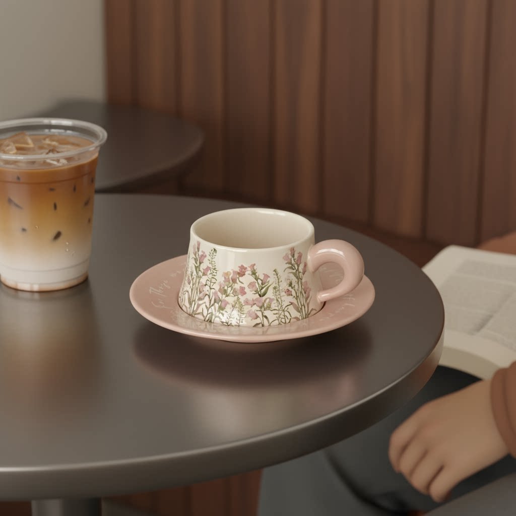 Christmas Lily of the Valley Flower Coffee Cup and Saucer Set (Ceramic Coffee Cup)