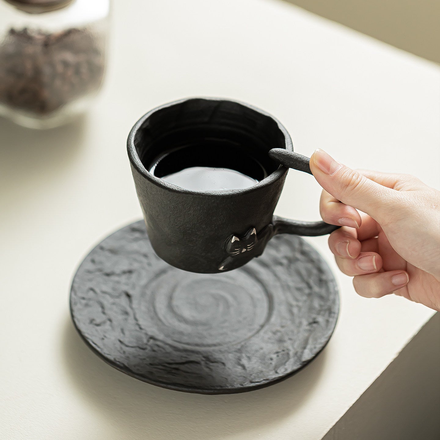 Creative lucky cat coffee mug with saucer, latte art mug, water cup, ceramic cup