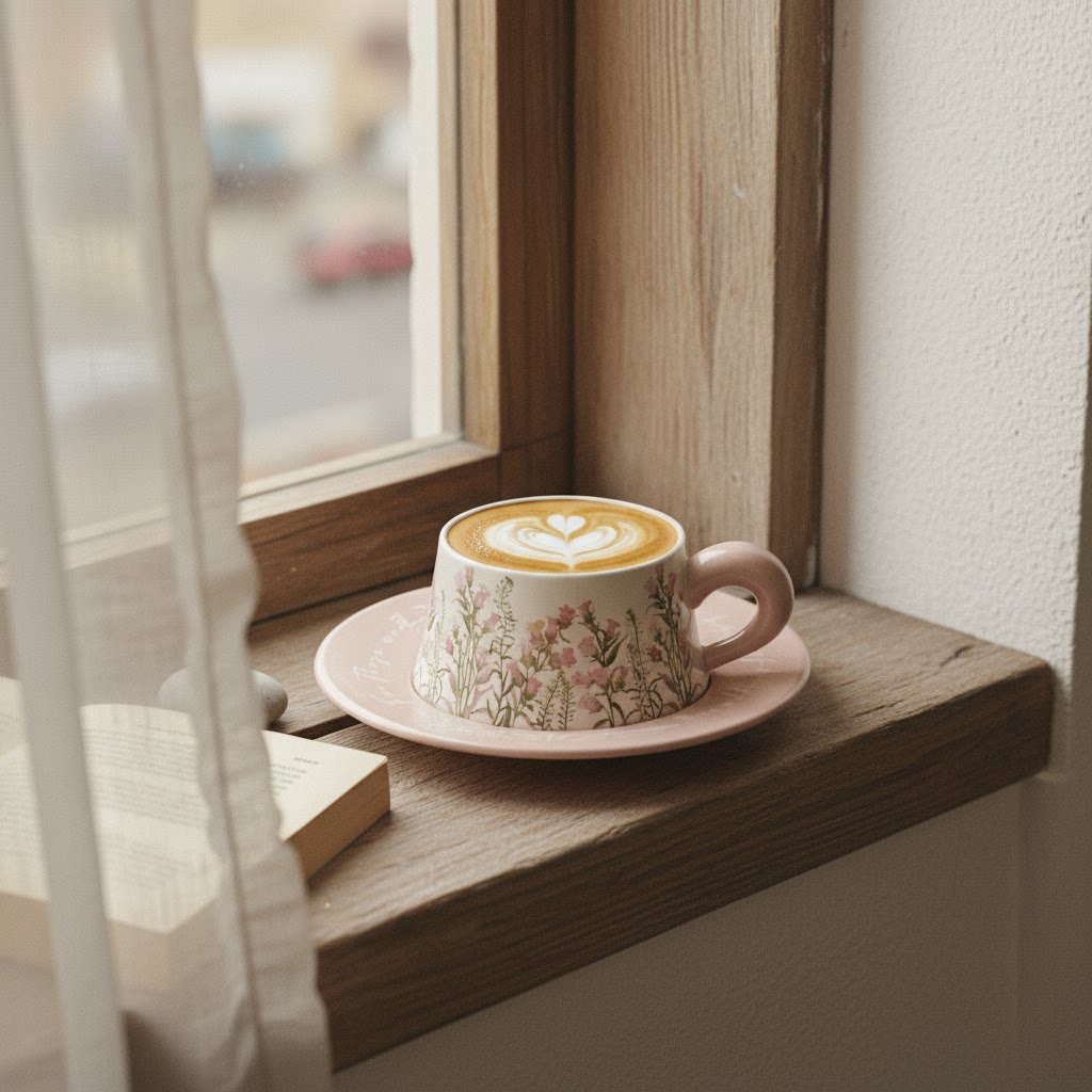 Christmas Lily of the Valley Flower Coffee Cup and Saucer Set (Ceramic Coffee Cup)
