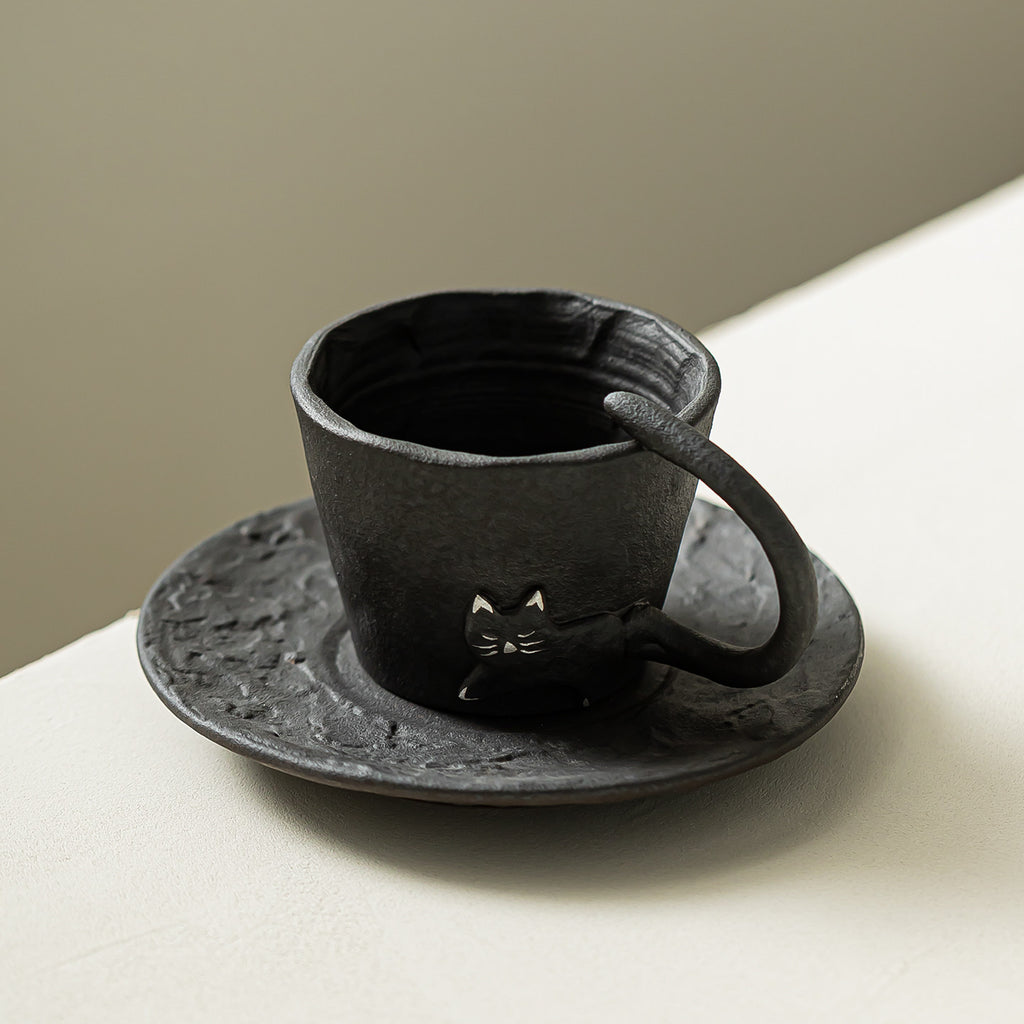 Creative lucky cat coffee mug with saucer, latte art mug, water cup, ceramic cup