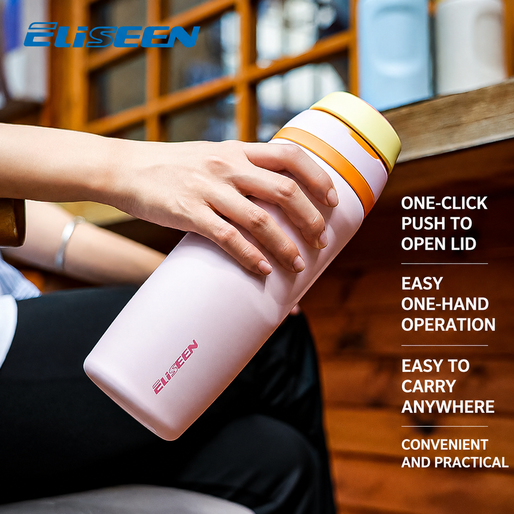 【Eliseen】26oz Insulated Water Bottle with Dual-Sip Lid – 304 Stainless Steel, Dishwasher Safe, with Handle