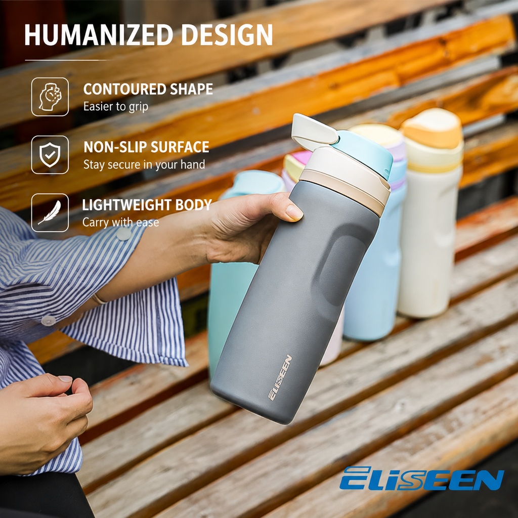 【Eliseen】26oz Insulated Water Bottle with Dual-Sip Lid – 304 Stainless Steel, Dishwasher Safe, with Handle