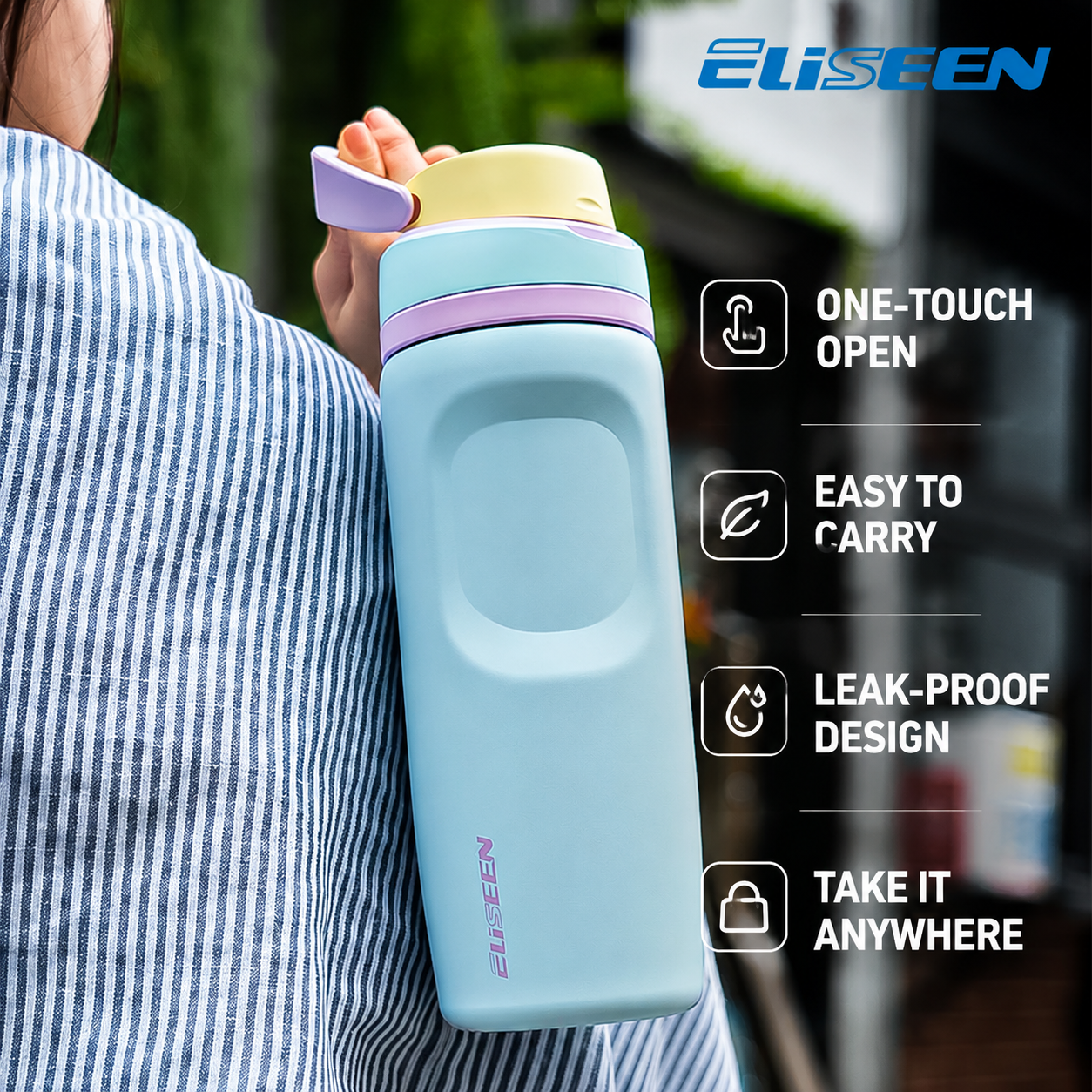 【Eliseen】26oz Insulated Water Bottle with Dual-Sip Lid – 304 Stainless Steel, Dishwasher Safe, with Handle