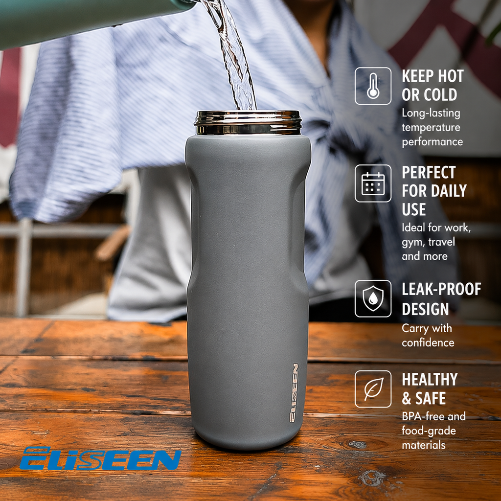 【Eliseen】26oz Insulated Water Bottle with Dual-Sip Lid – 304 Stainless Steel, Dishwasher Safe, with Handle
