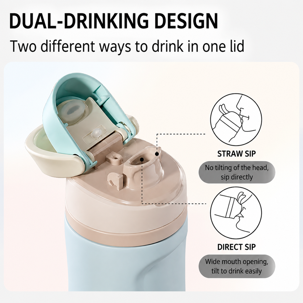 【Eliseen】26oz Insulated Water Bottle with Dual-Sip Lid – 304 Stainless Steel, Dishwasher Safe, with Handle
